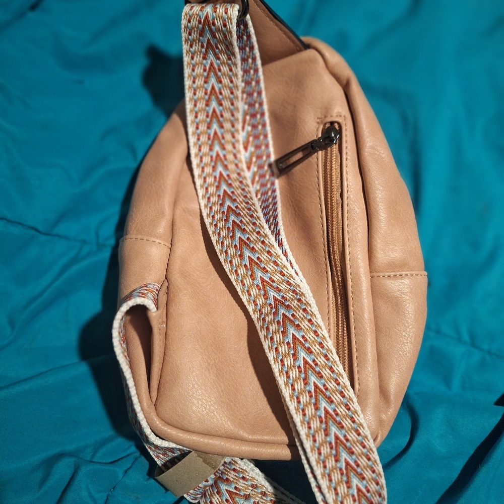 Pink Tan Backpack Paterned Strap Sling Bag NWOT - Picture 6 of 6